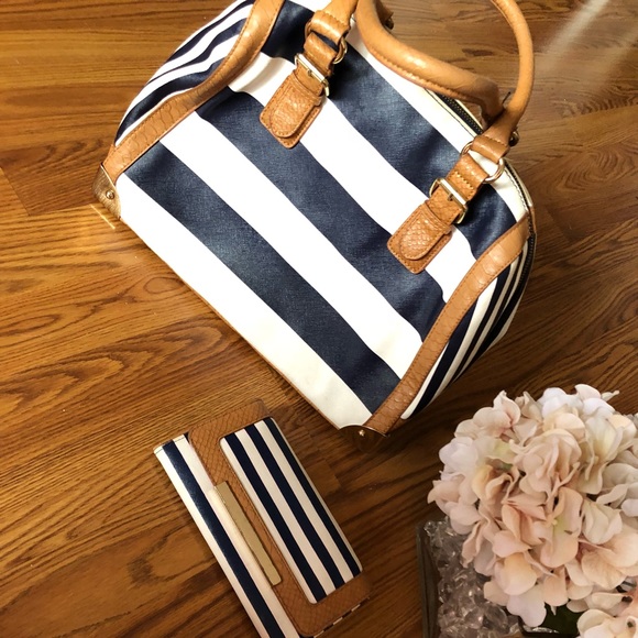 aldo blue and white striped bag